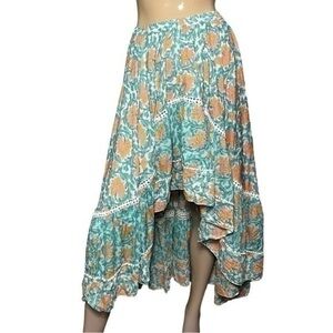 Miss June Paris Women’s Size S Blue Pink Floral Print Sequin Ruffled Byron Skirt